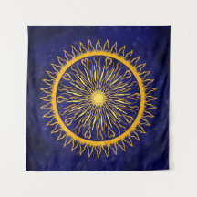 Sol Mandala Guld Orange om Celestial Blue
