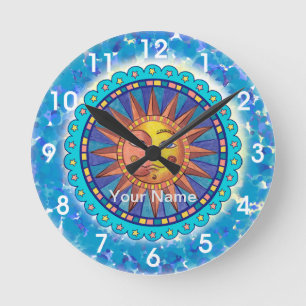 Sol Måne Ansikte Clock Rund Klocka