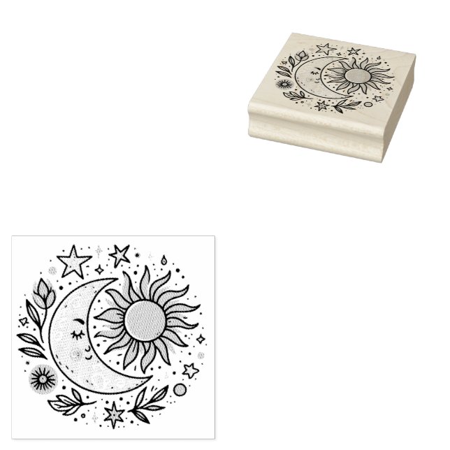 Sol Måne Blommigt Rosa  Gult Zodiac Astrologisk  Stämpel (Stämplad)