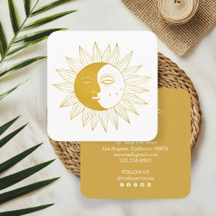 Sol & Måne Boho Line Art Elegant Guld Social Ikone Fyrkantigt Visitkort