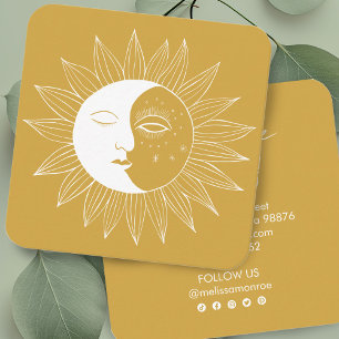 Sol & Måne Boho Line Art Elegant Guld Social Ikone Fyrkantigt Visitkort
