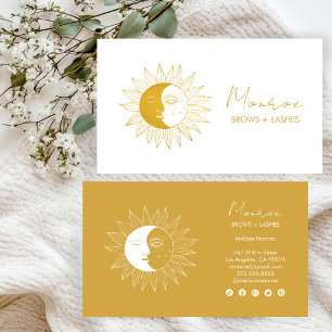 Sol & Måne Boho Line Art Elegant Guld Social Ikone Visitkort