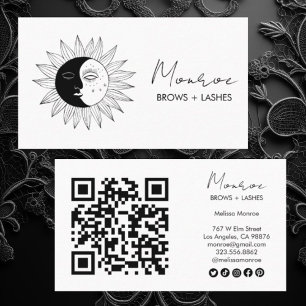 Sol & Måne Boho Line Art Elegant QR Social Icons Visitkort