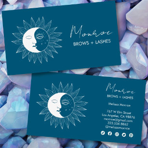 Sol & Måne Boho Line Art Elegant Teal Social Icons Visitkort