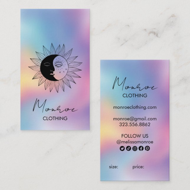 Sol Måne Boho Line Art Rainbow Social HANG MÄRKRE Visitkort (Fram/baksida)