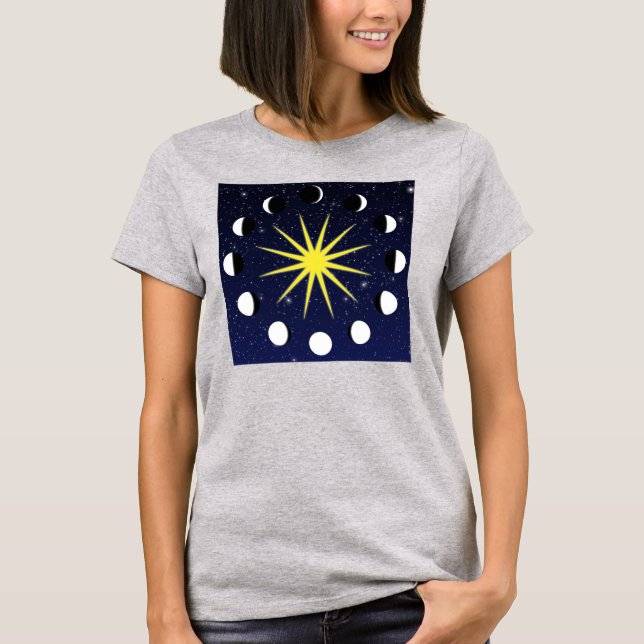 Sol, Måne-faser och stjärnor T-shirt (Framsida)