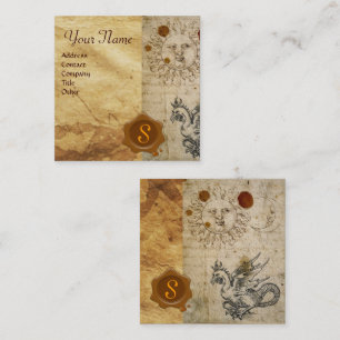 SOL, MÅNE och BASILISK BROWN VAX SEAL Monogram Fyrkantigt Visitkort