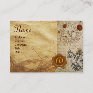 SOL, MÅNE och BASILISK BROWN VAX SEAL Monogram Visitkort