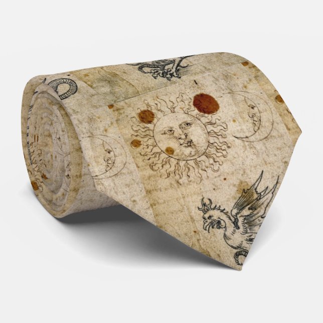 SOL, MÅNE OCH BASILISK GAMLA PARCHMENT SLIPS (Rullad)