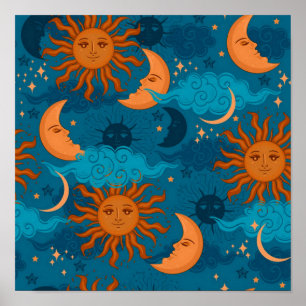 Sol Måne och Stars Poster