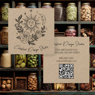 Sol Måne & Ro Magic Boho KRAFT ANPASSNINGSBAR QR Fyrkantigt Visitkort