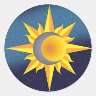 SOL MÅNE STARS FUSION ABSTRAKT RUNT KLISTERMÄRKE