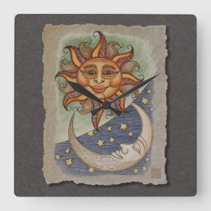 Sol Måne & Stars Fyrkantig Klocka
