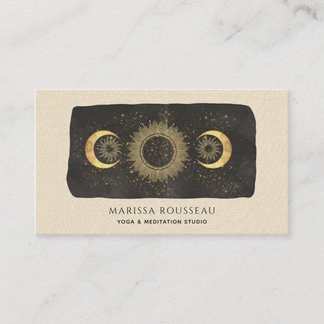 Sol Måne Stars Guld Black Cream Yoga Studio Visitkort (Framsida)