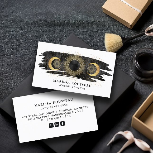 Sol Måne Stars Guld Black White Jewelry Designer Visitkort (Skapare uppladdad)