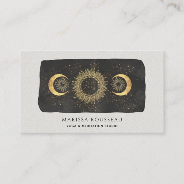Sol Måne Stars Guld Black Yoga Studio Business Car Visitkort (Framsida)
