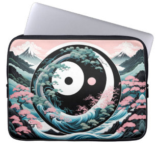 Sol Måne Wave Blommigt Mountain Rosa Sage Teal Laptop Fodral