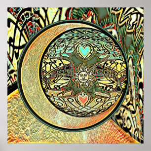 Sol, Måne, Yin Yang, Livets träd Poster