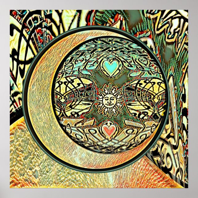 Sol, Måne, Yin Yang, Livets träd Poster (Framsidan)