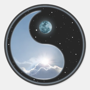 Sol-Måne Yin-Yang Runt Klistermärke