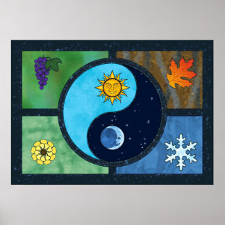 Sol Måne Yin Yang Symbol Art Poster
