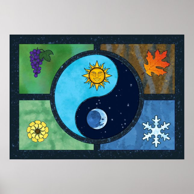 Sol Måne Yin Yang Symbol Art Poster (Framsidan)