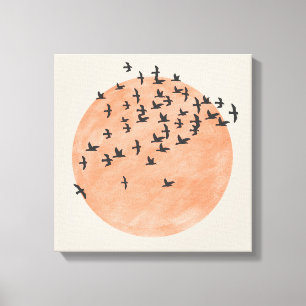 Sol med Flock av fåglar Canvastryck