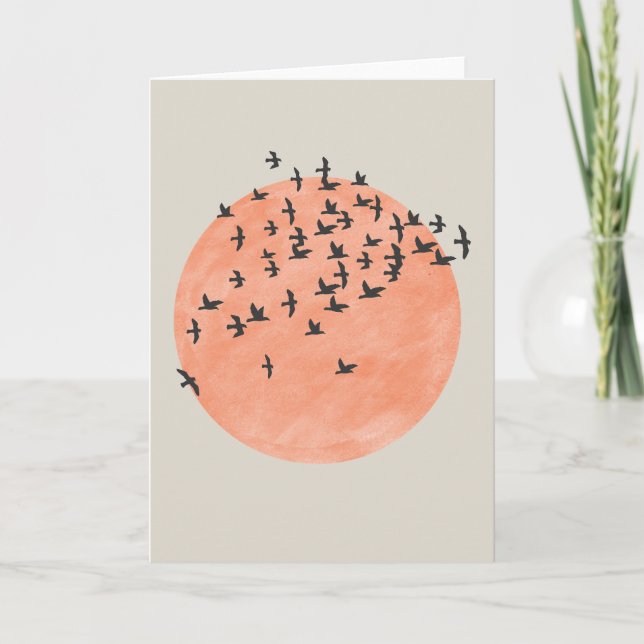 Sol med Flock av fåglar Kort (Framsida)