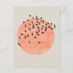 Sol med Flock av fåglar Vykort