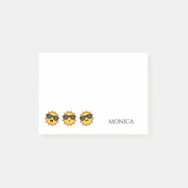 Sol med solglasögon Lycklig Emoji Ansikte Personal Post-it Block (Framsida)