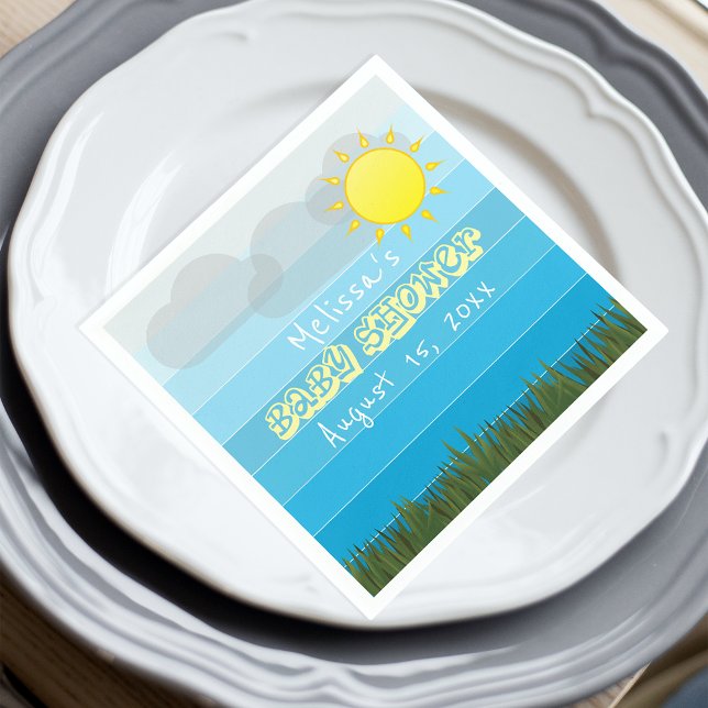 Sol moln och gräs på Blue Rand Baby Shower Pappersservett (Skapare uppladdad)