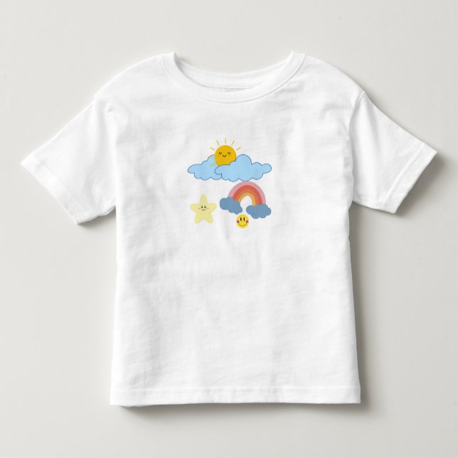 "Sol, moln och regnbågsnöje" T Shirt (Framsida)