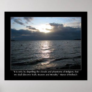 Sol, moln, persikor och D'Holbach-citat Poster