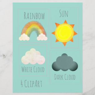 Sol Moln Regnbåge Väder Skolprojekt ClipArt Reklamblad