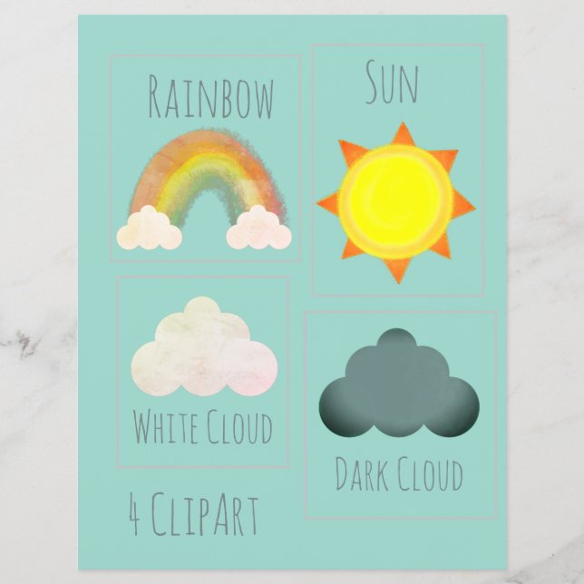Sol Moln Regnbåge Väder Skolprojekt ClipArt Reklamblad (Framsidan)