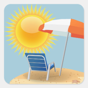 Sol och Beach Umbrella Fyrkantigt Klistermärke