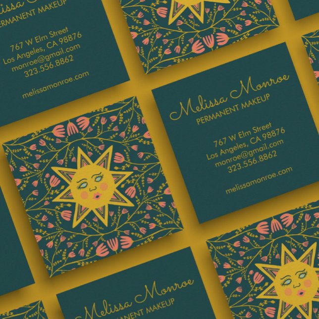 Sol och Blommar Vines Elegant Boho Fyrkantigt Visitkort (Skapare uppladdad)