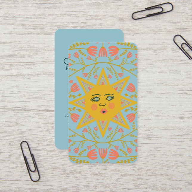 Sol och Blommar Vines Elegant Illustrated Blue Visitkort (Fram/Back In Situ)