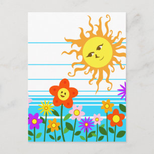 Sol och blommor vykort