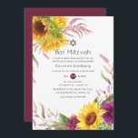 Sol och Burgundy Plum Blommigt Bat mitzvah Inbjudningar<br><div class="desc">Rustic boho sunblommor och dahlias bat mitzvah inbjudan till fester i burgundy och sol färg.</div>
