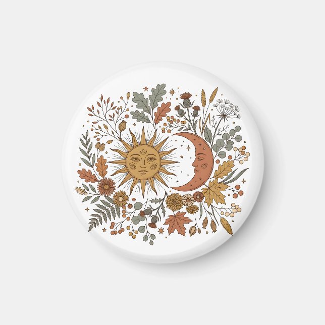 Sol och halvmåne Botanisk Hösthuvtröja Magnet (Framsidan)