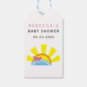 Sol och liten fågel på Cloud Baby Shower Presentetikett