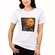 Sol och mån ansikte T-shirt – Celestial Art Tee fö