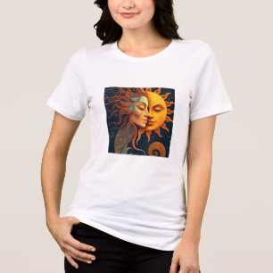 Sol och mån ansikte T-shirt – Celestial Art Tee fö