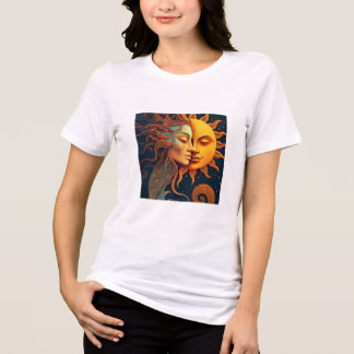 Sol och mån ansikte T-shirt – Celestial Art Tee fö