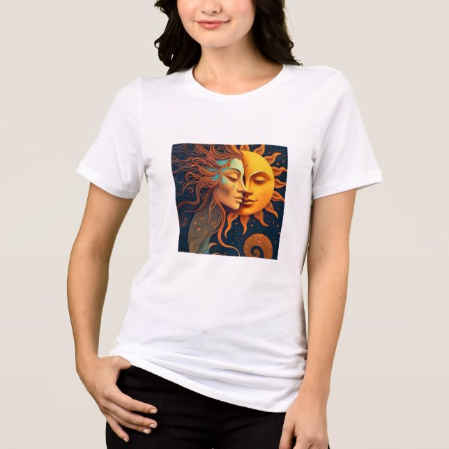 Sol och mån ansikte T-shirt – Celestial Art Tee fö (Framsida)