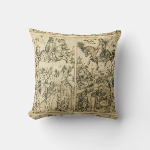 SOL och MÅNE Antique Black White Astrology Tecknin Kudde