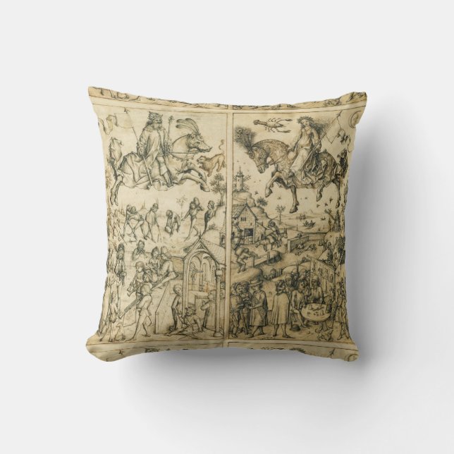SOL och MÅNE Antique Black White Astrology Tecknin Kudde (Framsida)