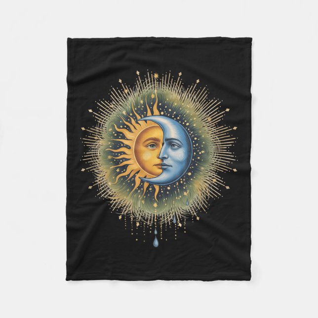 Sol och Måne Celestial Boho Mystical Hippie 90-tal Fleecefilt (Framsidan)