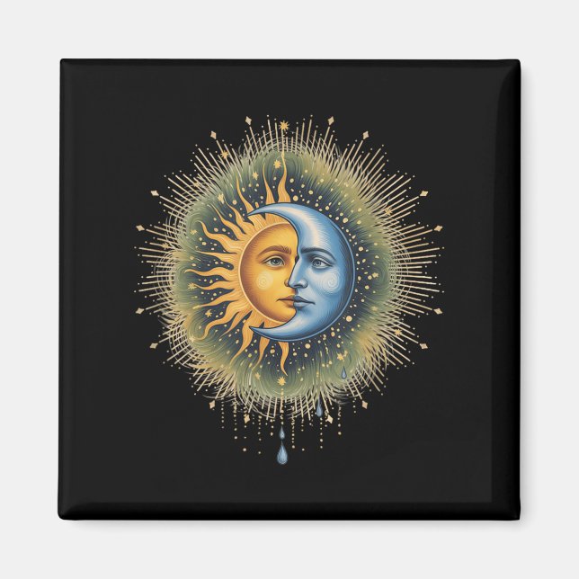 Sol och Måne Celestial Boho Mystical Hippie 90-tal Magnet (Framsidan)